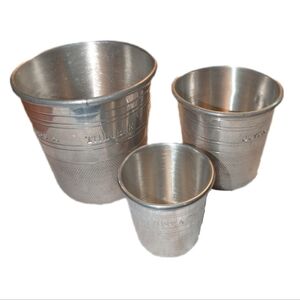 Antique Set of 3 Pewter "Just a Thimble Full" Cups